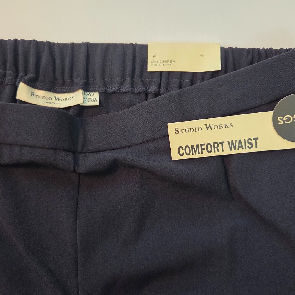 Navy Comfort Waist Polyester Pants by Studio Works, Size 18W Short, NWT